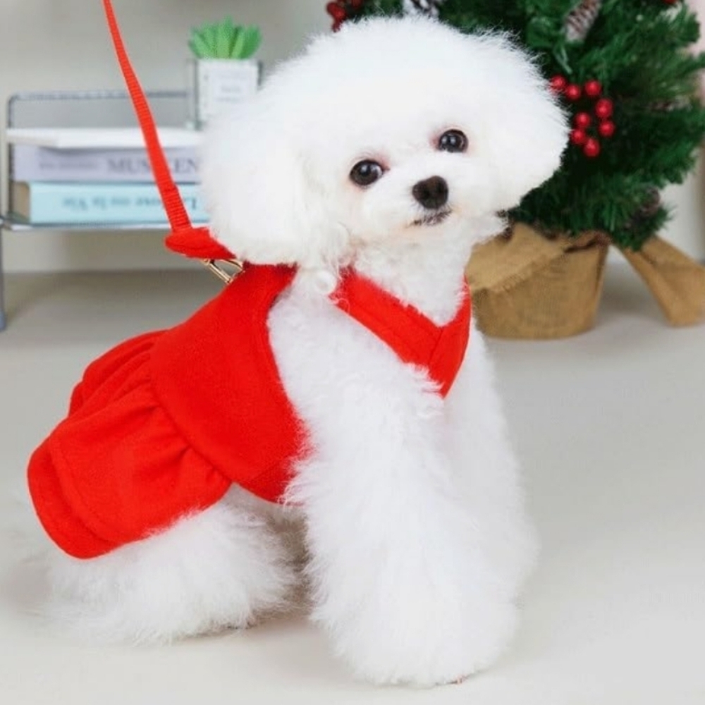 YIXUE Red Dog Dress with Matching Bow Leash Size XS - Picture 4 of 10